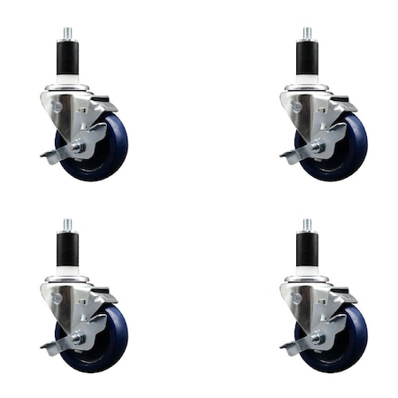 Service Caster 3.5'' Solid Poly Swivel 1-3/8'' Expanding Stem Caster Set with Brake, 4PK SCC-EX20S3514-SPUS-TLB-138-4